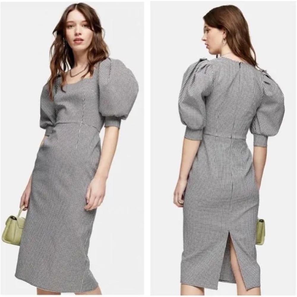 Like new, fitted gingham midi dress.